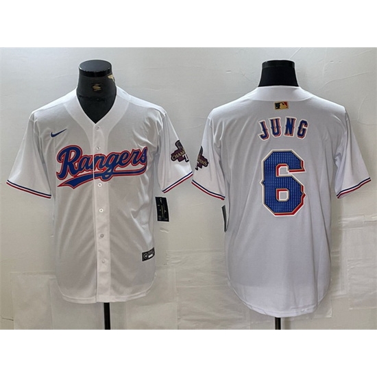 Men Texas Rangers 6 Josh Jung White Gold Cool Base Stitched Baseball Jersey Men Texas Rangers 6 Josh Jung White Gold Cool Base Stitched Baseball Jersey