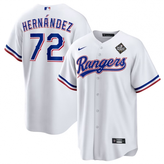 Men Texas Rangers 72 Jonathan Hern E1ndez White 2023 World Series Stitched Baseball Jersey Men Texas Rangers 72 Jonathan Hern E1ndez White 2023 World Series Stitched Baseball Jersey