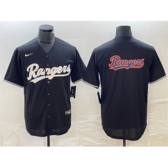 Men Texas Rangers Black Team Big Logo Cool Base Stitched Baseball Jersey Men Texas Rangers Black Team Big Logo Cool Base Stitched Baseball Jersey