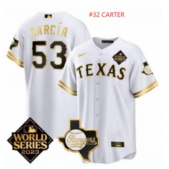 Men Texas Rangers Evan Carter #32 White 2023 World Series Splite Stitched Baseball Jersey Men Texas Rangers Evan Carter #32 White 2023 World Series Splite Stitched Baseball Jersey