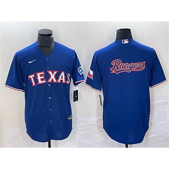 Men Texas Rangers Royal Team Big Logo With Patch Cool Base Stitched Baseball Jersey Men Texas Rangers Royal Team Big Logo With Patch Cool Base Stitched Baseball Jersey
