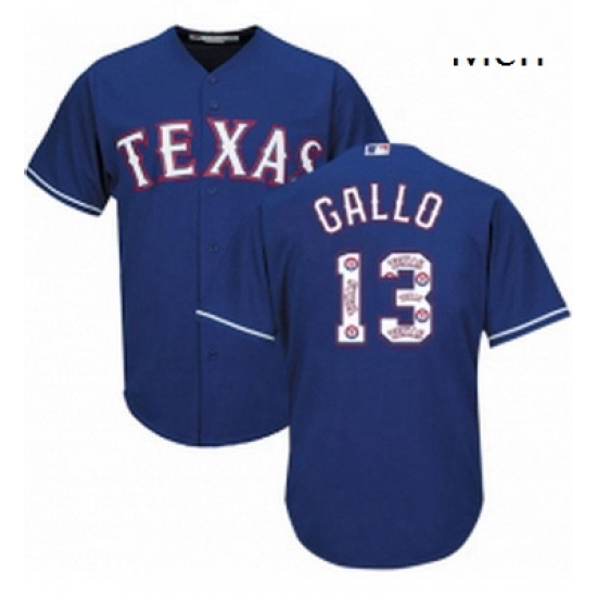 Mens Majestic Texas Rangers 13 Joey Gallo Authentic Royal Blue Team Logo Fashion Cool Base MLB Jersey Mens Majestic Texas Rangers 13 Joey Gallo Authentic Royal Blue Team Logo Fashion Cool Base MLB Jersey