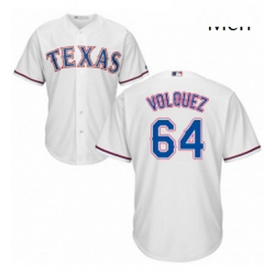 Mens Majestic Texas Rangers 64 Edinson Volquez Replica White Home Cool Base MLB Jersey Mens Majestic Texas Rangers 64 Edinson Volquez Replica White Home Cool Base MLB Jersey