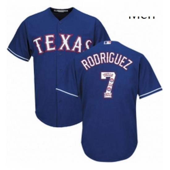 Mens Majestic Texas Rangers 7 Ivan Rodriguez Authentic Royal Blue Team Logo Fashion Cool Base MLB Jersey Mens Majestic Texas Rangers 7 Ivan Rodriguez Authentic Royal Blue Team Logo Fashion Cool Base MLB Jersey