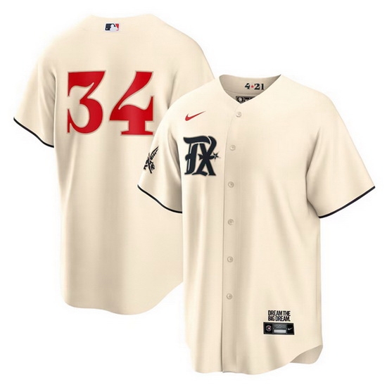 Men's Texas Rangers #34 Nolan Ryan Cream 2023 City Connect Cool Base Stitched Baseball Jersey Men's Texas Rangers #34 Nolan Ryan Cream 2023 City Connect Cool Base Stitched Baseball Jersey