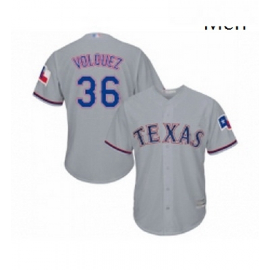 Mens Texas Rangers 36 Edinson Volquez Replica Grey Road Cool Base Baseball Jersey Mens Texas Rangers 36 Edinson Volquez Replica Grey Road Cool Base Baseball Jersey