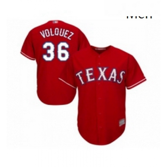 Mens Texas Rangers 36 Edinson Volquez Replica Red Alternate Cool Base Baseball Jersey Mens Texas Rangers 36 Edinson Volquez Replica Red Alternate Cool Base Baseball Jersey