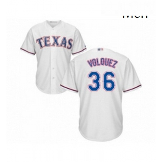 Mens Texas Rangers 36 Edinson Volquez Replica White Home Cool Base Baseball Jersey Mens Texas Rangers 36 Edinson Volquez Replica White Home Cool Base Baseball Jersey