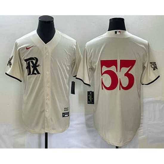 Men's Texas Rangers #53 Adolis Garcia Cream 2023 City Connect Cool Base Stitched Jersey Men's Texas Rangers #53 Adolis Garcia Cream 2023 City Connect Cool Base Stitched Jersey