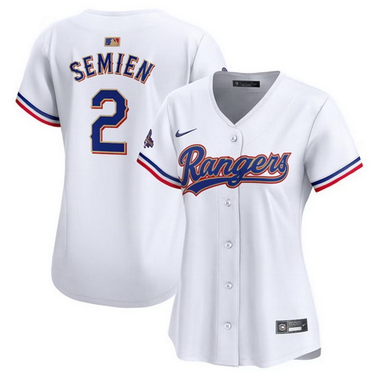Women Texas Rangers 2 Marcus Semien White 2024 Gold Collection Stitched Baseball Jersey Women Texas Rangers 2 Marcus Semien White 2024 Gold Collection Stitched Baseball Jersey