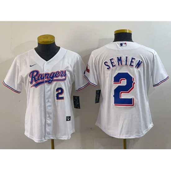 Women Texas Rangers 2 Marcus Semien White Gold Cool Base Stitched Baseball Jersey Women Texas Rangers 2 Marcus Semien White Gold Cool Base Stitched Baseball Jersey
