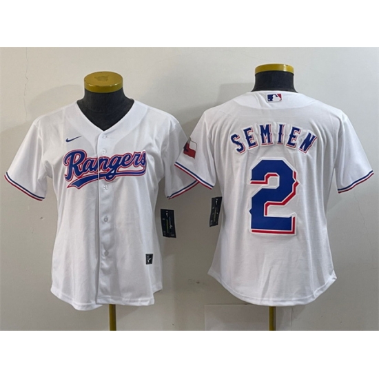 Women Texas Rangers 2 Marcus Semien White With Patch Stitched Baseball Jersey Women Texas Rangers 2 Marcus Semien White With Patch Stitched Baseball Jersey