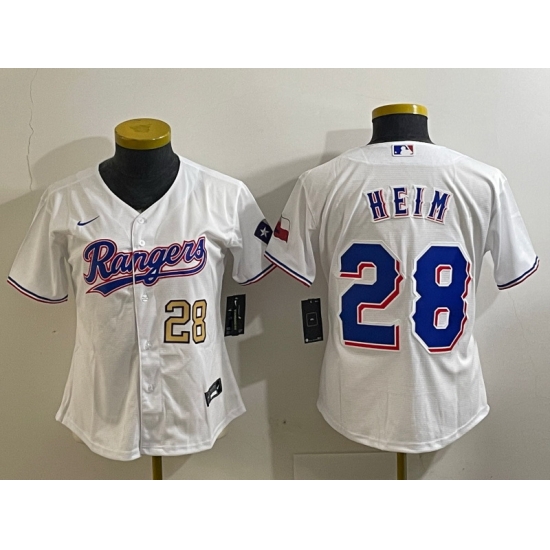 Women Texas Rangers 28 Jonah Heim White With Patch Stitched Baseball Jersey 2 1 Women Texas Rangers 28 Jonah Heim White With Patch Stitched Baseball Jersey 2 1