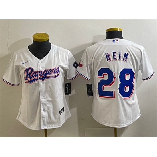 Women Texas Rangers 28 Jonah Heim White With Patch Stitched Baseball Jersey 2 2 Women Texas Rangers 28 Jonah Heim White With Patch Stitched Baseball Jersey 2 2