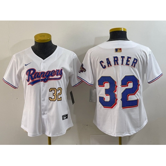 Women Texas Rangers 32 Evan Carter White Gold Stitched Baseball Jersey 3 Women Texas Rangers 32 Evan Carter White Gold Stitched Baseball Jersey 3
