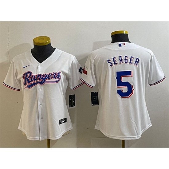 Women Texas Rangers 5 Corey Seager White With Patch Stitched Baseball Jersey 28Run Small 29 Women Texas Rangers 5 Corey Seager White With Patch Stitched Baseball Jersey 28Run Small 29
