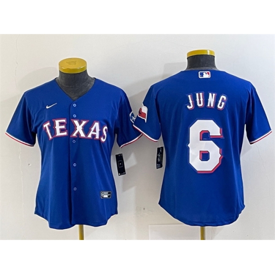 Women Texas Rangers 6 Josh Jung Royal With Patch Stitched Baseball Jersey Women Texas Rangers 6 Josh Jung Royal With Patch Stitched Baseball Jersey