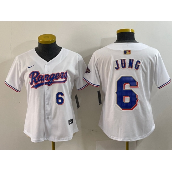 Women Texas Rangers 6 Josh Jung White Gold Stitched Baseball Jersey 1 Women Texas Rangers 6 Josh Jung White Gold Stitched Baseball Jersey 1