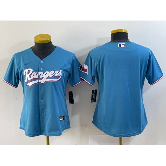 Women Texas Rangers Blank Blue With Patch Stitched Baseball Jersey Women Texas Rangers Blank Blue With Patch Stitched Baseball Jersey