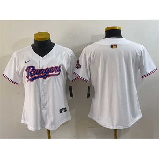 Women Texas Rangers Blank White Gold Stitched Baseball Jersey Women Texas Rangers Blank White Gold Stitched Baseball Jersey