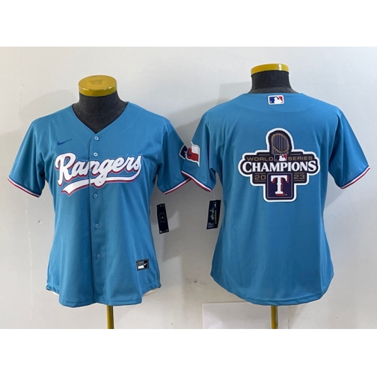 Women Texas Rangers Blue Team Big Logo With Patch Stitched Baseball Jersey 2 Women Texas Rangers Blue Team Big Logo With Patch Stitched Baseball Jersey 2