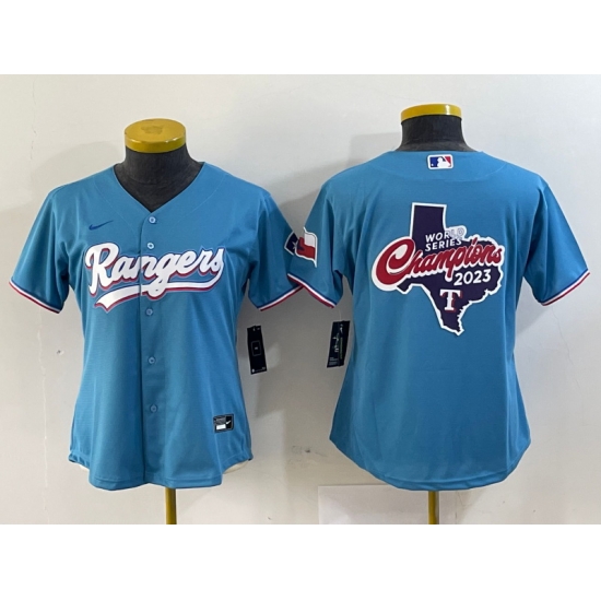 Women Texas Rangers Blue Team Big Logo With Patch Stitched Baseball Jerseys Women Texas Rangers Blue Team Big Logo With Patch Stitched Baseball Jerseys