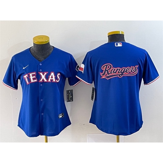 Women Texas Rangers Royal Team Big Logo With Patch Stitched Baseball Jersey 28Run Small 29 Women Texas Rangers Royal Team Big Logo With Patch Stitched Baseball Jersey 28Run Small 29