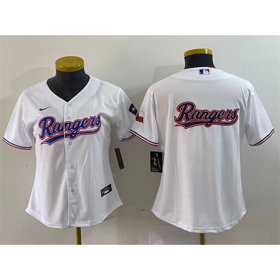 Women Texas Rangers White Team Big Logo With Patch Stitched Baseball Jersey 28Run Small 29 Women Texas Rangers White Team Big Logo With Patch Stitched Baseball Jersey 28Run Small 29