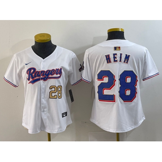 WomenTexas Rangers 28 Jonah Heim White Gold Cool Base Stitched Baseball Jersey WomenTexas Rangers 28 Jonah Heim White Gold Cool Base Stitched Baseball Jersey