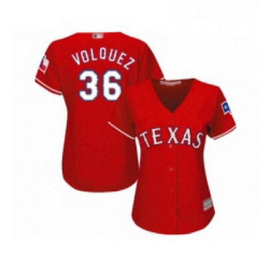 Womens Texas Rangers 36 Edinson Volquez Replica Red Alternate Cool Base Baseball Jersey Womens Texas Rangers 36 Edinson Volquez Replica Red Alternate Cool Base Baseball Jersey