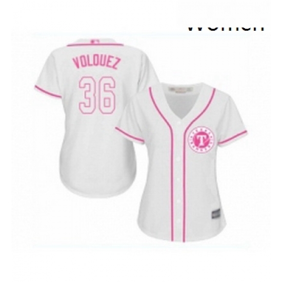 Womens Texas Rangers 36 Edinson Volquez Replica White Fashion Cool Base Baseball Jersey Womens Texas Rangers 36 Edinson Volquez Replica White Fashion Cool Base Baseball Jersey