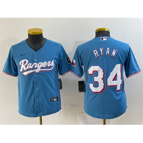 Youth Texas Rangers 34 Nolan Ryan Blue With Patch Stitched Baseball Jersey Youth Texas Rangers 34 Nolan Ryan Blue With Patch Stitched Baseball Jersey