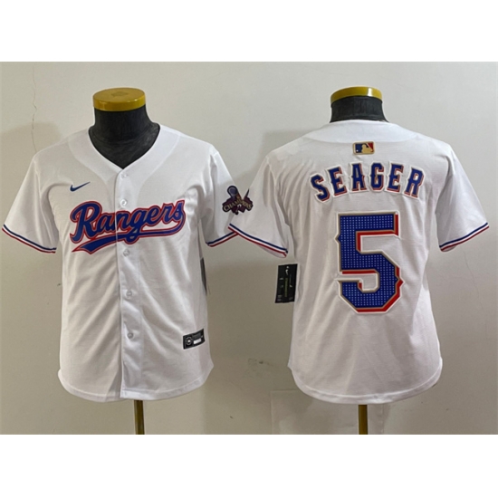 Youth Texas Rangers 5 Corey Seager White Gold Stitched Baseball Jersey Youth Texas Rangers 5 Corey Seager White Gold Stitched Baseball Jersey