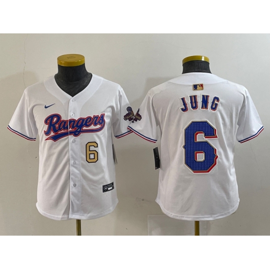 Youth Texas Rangers 6 Josh Jung White Gold Stitched Baseball Jersey 1 Youth Texas Rangers 6 Josh Jung White Gold Stitched Baseball Jersey 1