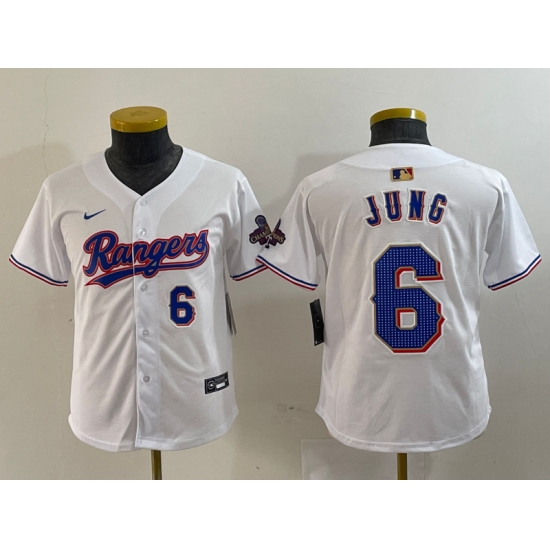 Youth Texas Rangers 6 Josh Jung White Gold Stitched Baseball Jersey Youth Texas Rangers 6 Josh Jung White Gold Stitched Baseball Jersey