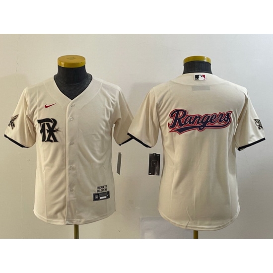 Youth Texas Rangers Cream Team Big Logo 2023 City Connect Stitched Baseball Jersey Youth Texas Rangers Cream Team Big Logo 2023 City Connect Stitched Baseball Jersey