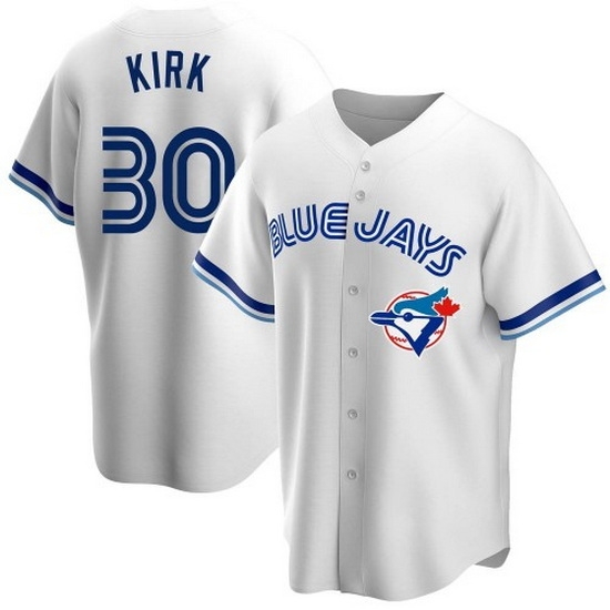Men Nike Toronto Blue Jays #30 Alejandro Kirk White Home Stitched Cool Base Player Jersey Men Nike Toronto Blue Jays #30 Alejandro Kirk White Home Stitched Cool Base Player Jersey