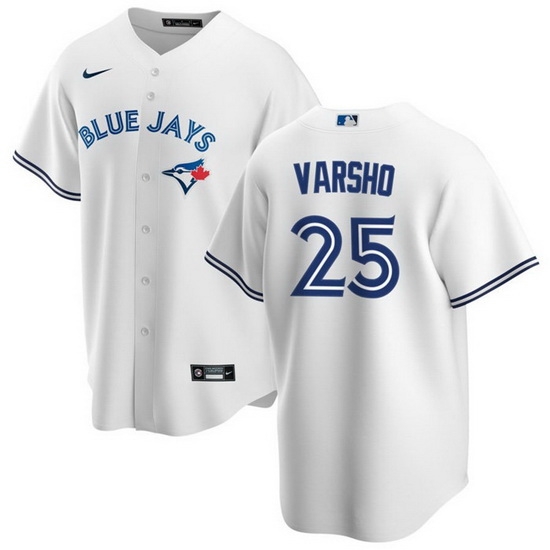 Men Toronto Blue Jays 25 Daulton Varsho White Cool Base Stitched Jersey Men Toronto Blue Jays 25 Daulton Varsho White Cool Base Stitched Jersey
