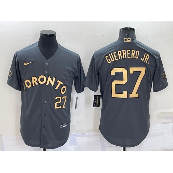 Men Toronto Blue Jays 27 Vladimir Guerrero Jr 2022 All Star Charcoal Cool Base Stitched Baseball Jersey Men Toronto Blue Jays 27 Vladimir Guerrero Jr 2022 All Star Charcoal Cool Base Stitched Baseball Jersey