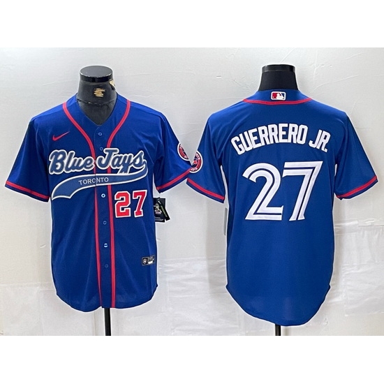 Men Toronto Blue Jays 27 Vladimir Guerrero Jr Royal Cool Base Stitched Baseball Jersey 1 Men Toronto Blue Jays 27 Vladimir Guerrero Jr Royal Cool Base Stitched Baseball Jersey 1