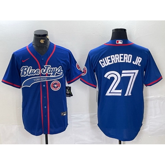 Men Toronto Blue Jays 27 Vladimir Guerrero Jr Royal Cool Base Stitched Baseball Jersey 2 Men Toronto Blue Jays 27 Vladimir Guerrero Jr Royal Cool Base Stitched Baseball Jersey 2