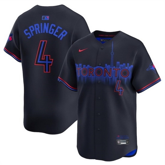 Men Toronto Blue Jays 4 George Springer Black 2024 City Connect Limited Stitched Baseball Jersey Men Toronto Blue Jays 4 George Springer Black 2024 City Connect Limited Stitched Baseball Jersey