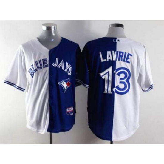 Men Toronto Blue Jays Split Jerseys 13 Brett Lawrie White Blue Jersey Men Toronto Blue Jays Split Jerseys 13 Brett Lawrie White Blue Jersey