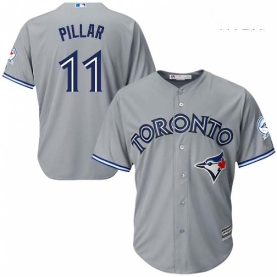 Mens Majestic Toronto Blue Jays 11 Kevin Pillar Replica Grey Road 40th Anniversary Patch MLB Jersey Mens Majestic Toronto Blue Jays 11 Kevin Pillar Replica Grey Road 40th Anniversary Patch MLB Jersey