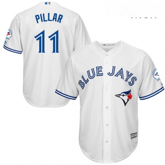 Mens Majestic Toronto Blue Jays 11 Kevin Pillar Replica White Home 40th Anniversary Patch MLB Jersey Mens Majestic Toronto Blue Jays 11 Kevin Pillar Replica White Home 40th Anniversary Patch MLB Jersey