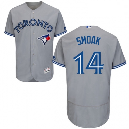 Mens Majestic Toronto Blue Jays 14 Justin Smoak Grey Road Flex Base Authentic Collection MLB Jersey Mens Majestic Toronto Blue Jays 14 Justin Smoak Grey Road Flex Base Authentic Collection MLB Jersey
