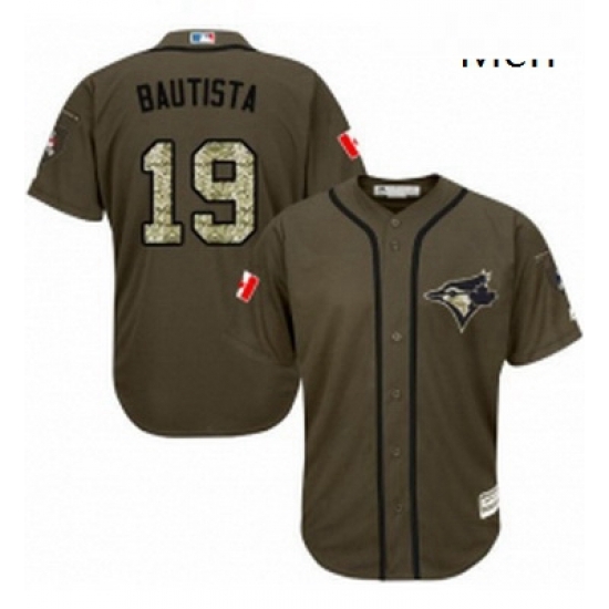 Mens Majestic Toronto Blue Jays 19 Jose Bautista Authentic Green Salute to Service MLB Jersey Mens Majestic Toronto Blue Jays 19 Jose Bautista Authentic Green Salute to Service MLB Jersey
