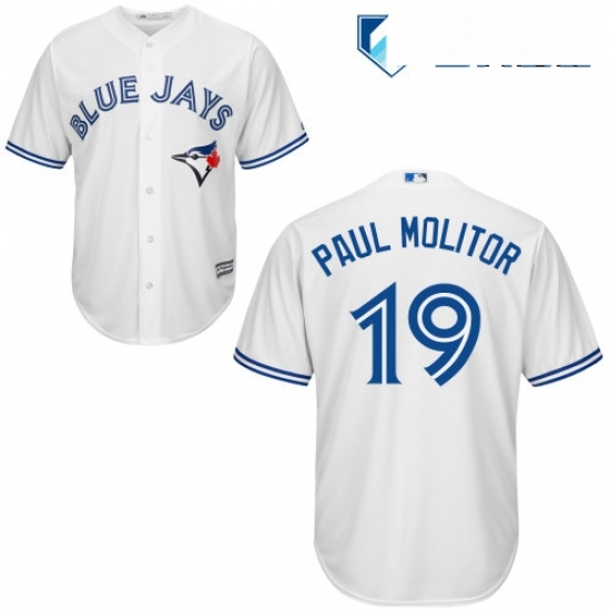 Mens Majestic Toronto Blue Jays 19 Paul Molitor Replica White Home MLB Jersey Mens Majestic Toronto Blue Jays 19 Paul Molitor Replica White Home MLB Jersey