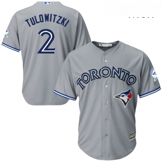 Mens Majestic Toronto Blue Jays 2 Troy Tulowitzki Replica Grey Road 40th Anniversary Patch MLB Jersey Mens Majestic Toronto Blue Jays 2 Troy Tulowitzki Replica Grey Road 40th Anniversary Patch MLB Jersey