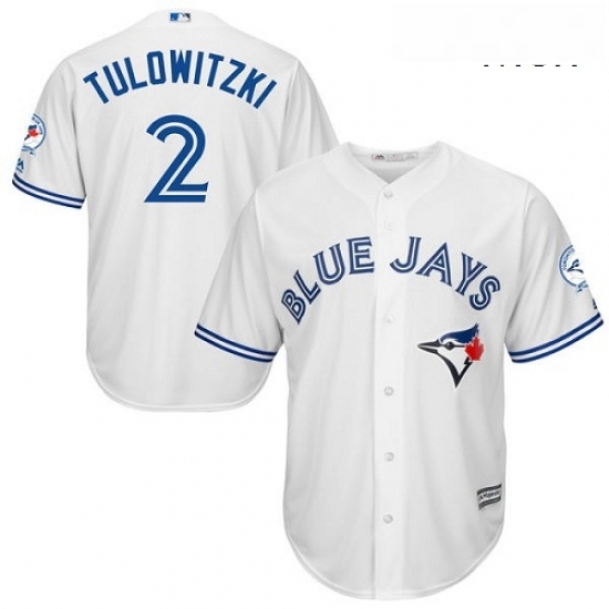 Mens Majestic Toronto Blue Jays 2 Troy Tulowitzki Replica White Home 40th Anniversary Patch MLB Jersey Mens Majestic Toronto Blue Jays 2 Troy Tulowitzki Replica White Home 40th Anniversary Patch MLB Jersey